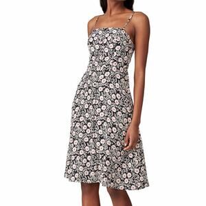 HVN Atlanta Floral Hearts Silk Button Front dress black white - 0